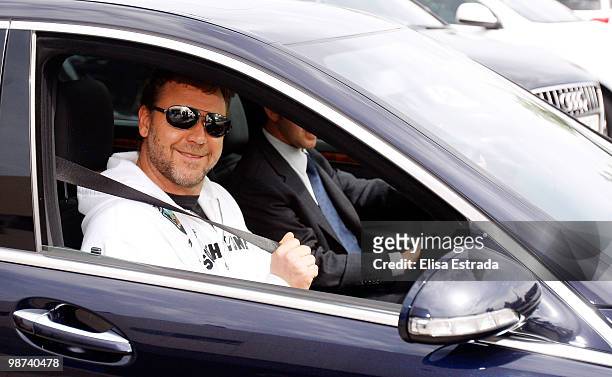 Actor Russell Crowe poses for a photograph during a visit to Valdebebas on April 29, 2010 in Madrid, Spain.