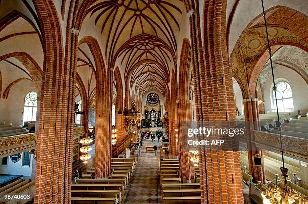 Stockholm's cathedral Storkyrkan is pictured on April 29 after a renovation of the whole building prior to the wedding of Swedish Crown Princess...