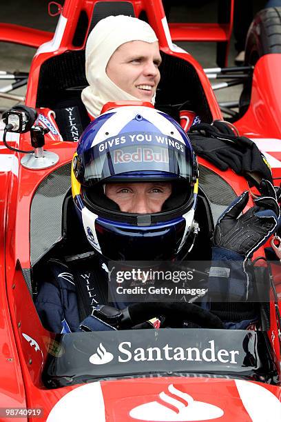 David Coulthard takes out BBC commentator Jake Humphrey for a few laps in a specially converted two seater car during the launch of the new Grand...