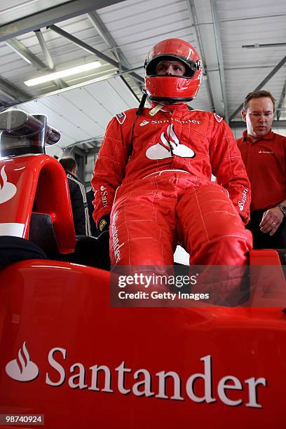 Commentator Jake Humphrey climbs into a specially converted two seater car for a few laps with David Coulthard during the launch of the new Grand...