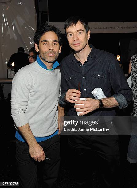 Makeup Artist James Kaliardos and Christophe Lemaire, Lacoste Creative Director attend the Lacoste Fashion Show during Mercedes-Benz Fashion Week...