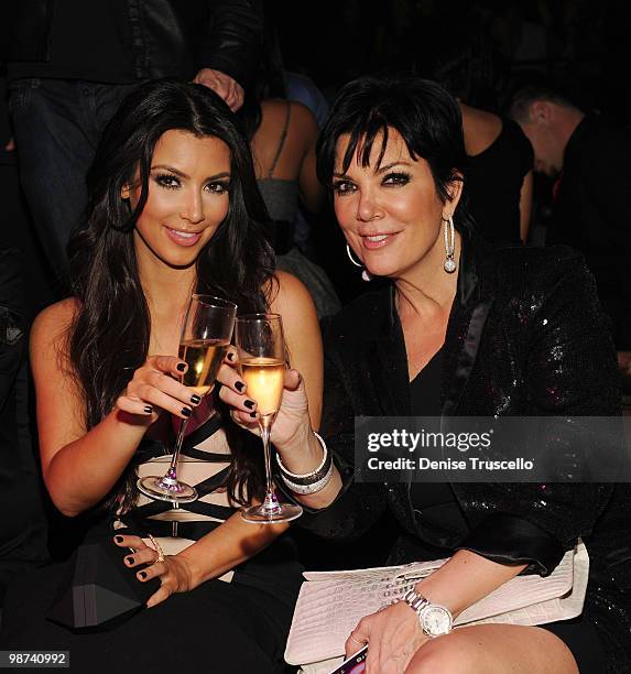 Kim Kardashian and Kris Kardashian celebrates Kim Kardashian's fragrance launch at Tao Las Vegas at the Venetian Hotel and Casino Resort on February...