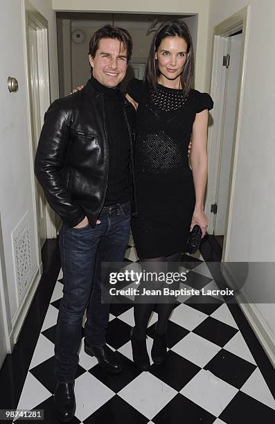 Tom Cruise and Katie Holmes arrive at the NY Times Style Magazine's Golden Globe Awards Cocktail at Chateau Marmont on January 15, 2010 in Los...