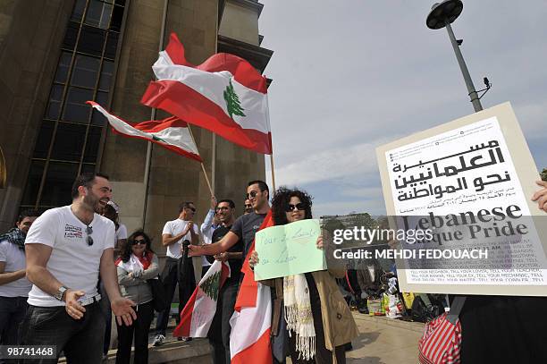 Ghassan Nader Lebanese Laique Pride - an independent grassroots movement - France's representative and Lebanese secular activists take part in a...