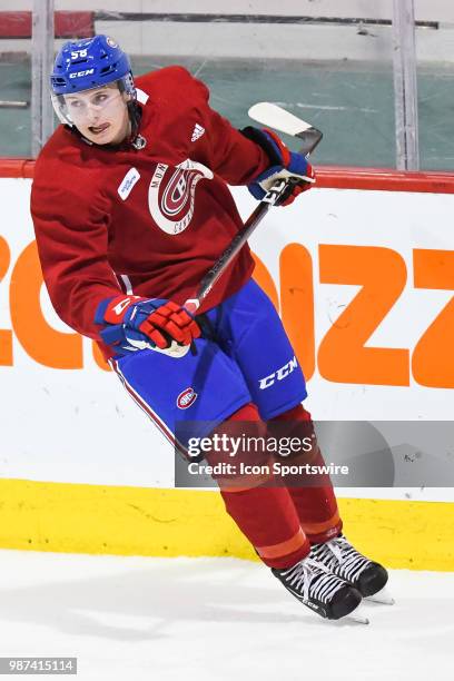 Look on Montreal Canadiens Prospect Centre Allan McShane during the Montreal Canadiens Development Camp on June 29 at Bell Sports Complex in...