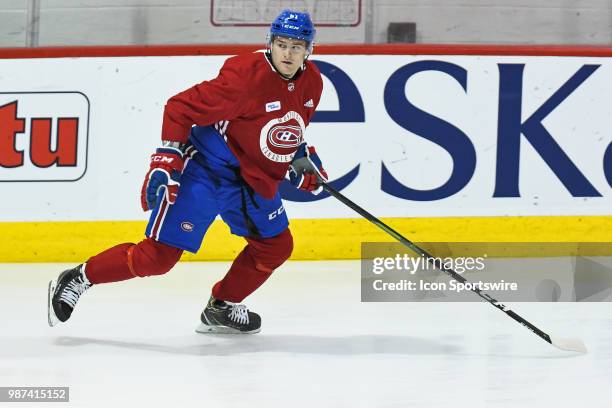 Montreal Canadiens Prospect Defenseman T.J. Melancon skates during the Montreal Canadiens Development Camp on June 29 at Bell Sports Complex in...