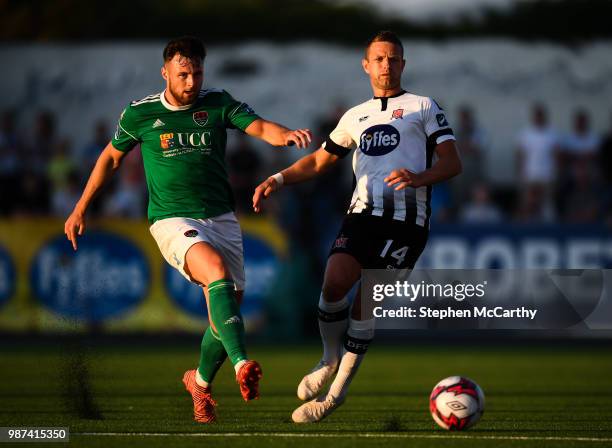 Louth , Ireland - 29 June 2018; Dane Massey of Dundalk in action against Josh O'Hanlon of Cork City during the SSE Airtricity League Premier Division...