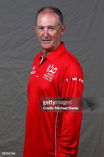 Tony Hill of New Zealand umpire for the ICC T20 World Cup on April 29, 2010 in Bridgetown, Barbados.