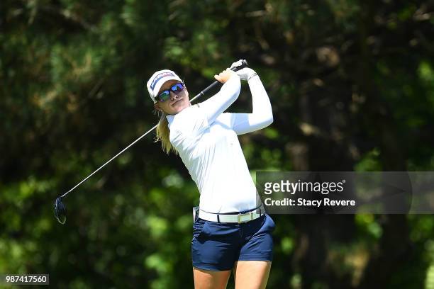 Jodi Ewart Shadoff of England hits her tee shot on the second hole during the second round of the KPMG Women's PGA Championship at Kemper Lakes Golf...