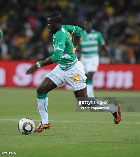 Emmanuel Eboue of Ivory Coast in action during the FIFA World Cup Group G match between Brazil and the Ivory Coast at the Soccer City Stadium on June...