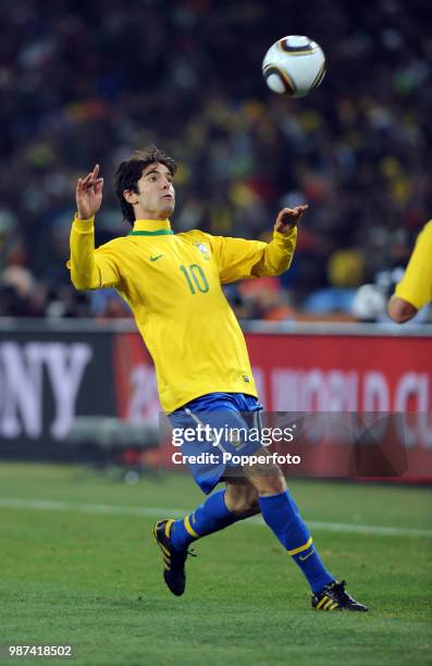 Kaka of Brazil in action during the FIFA World Cup Group G match between Brazil and the Ivory Coast at the Soccer City Stadium on June 20, 2010 in...