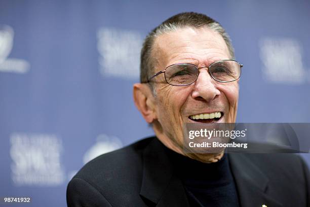 Former Star Trek actor Leonard Nimoy speaks to the media at the 26th National Space Symposium in Colorado Springs, Colorado, U.S., on Thursday, April...