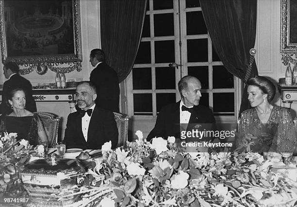 French First Lady Anne-Aymone Giscard d'Estaing, King Hussein of Jordan , French President Valery Giscard d'Estaing and Queen Noor of Jordan at a...