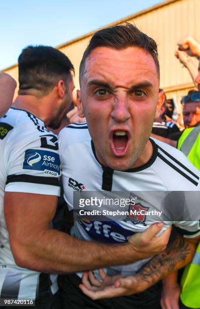 Louth , Ireland - 29 June 2018; Dylan Connolly celebrates after his Dundalk team-mate Patrick Hoban socred their side's winning goal during the SSE...