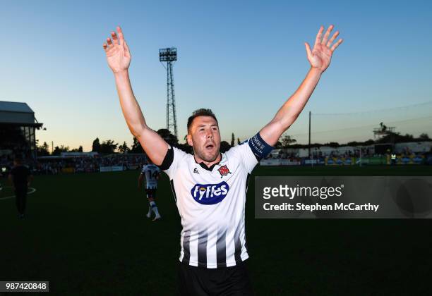 Louth , Ireland - 29 June 2018; Brian Gartland of Dundalk celebrates his side's victory following the SSE Airtricity League Premier Division match...