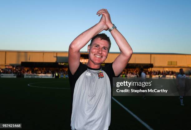 Louth , Ireland - 29 June 2018; Dundalk manager Stephen Kenny celebrates his side's victory following the SSE Airtricity League Premier Division...