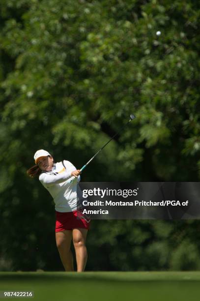 Inbee Park of the Republic of Korea hits her shot on the 12th hole during the second round of the 2018 KPMG Women's PGA Championship at Kemper Lakes...