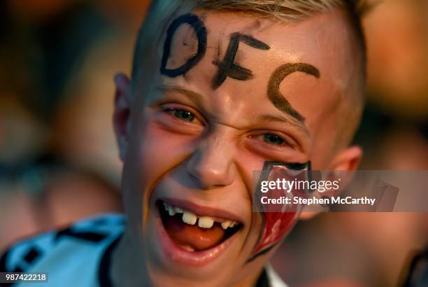 Louth , Ireland - 29 June 2018; A young Dundalk supporters celebrates his side's victory following the SSE Airtricity League Premier Division match...