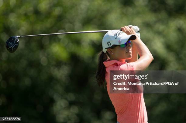 Cristie Kerr of the Us watches her tee shot on the 1th hole during the second round of the 2018 KPMG Women's PGA Championship at Kemper Lakes Golf...