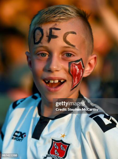 Louth , Ireland - 29 June 2018; A young Dundalk supporters celebrates his side's victory following the SSE Airtricity League Premier Division match...