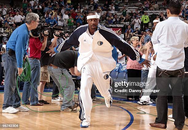 Jason Terry of the Dallas Mavericks enters the court during player introductions prior to Game Two of the Western Conference Quarterfinals against...