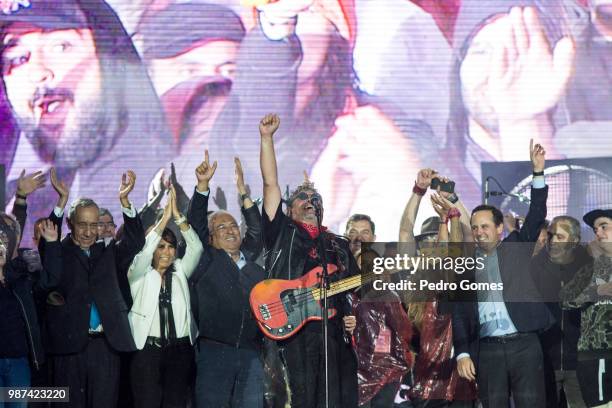 Portuguese band Xutos e Pontapes performs on Mundo stage with numerous guests including portuguese President Marcelo Rebelo de Sousa, prime minister...