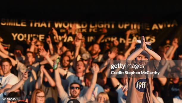 Louth , Ireland - 29 June 2018; Dundalk supporters including Katie McCann celebrate following the SSE Airtricity League Premier Division match...