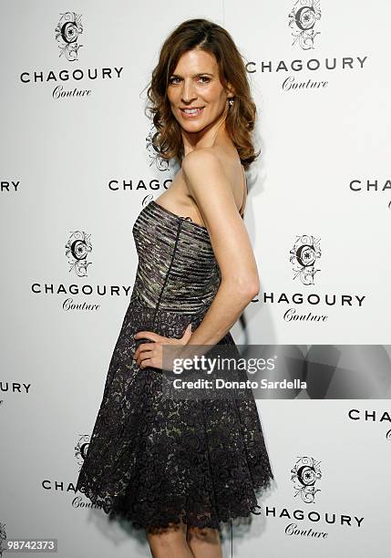 Actress Perrey Reeves arrives at the debut of Chagoury Couture by designer Gilbert A. Chagoury held at the Pacific Design Center on April 28, 2010 in...