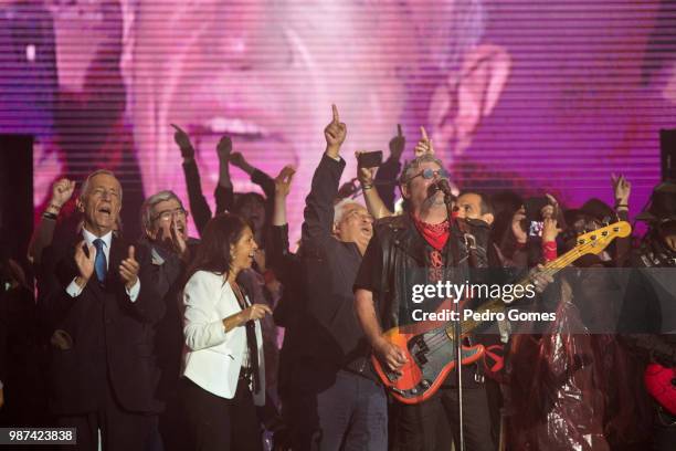 Portuguese band Xutos e Pontapes performs on Mundo stage with numerous guests including portuguese President Marcelo Rebelo de Sousa, prime minister...