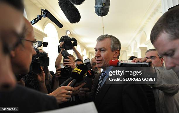 Former Prime minister Yves Leterme answers journalists after the after the Parliament group presidents met in the Belgian federal parliament in...