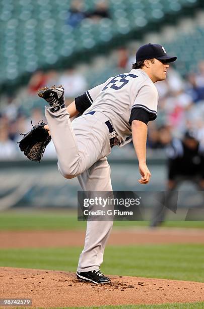 Phil Hughes of the New York Yankees pitches against the Baltimore Orioles at Camden Yards on April 27, 2010 in Baltimore, Maryland.