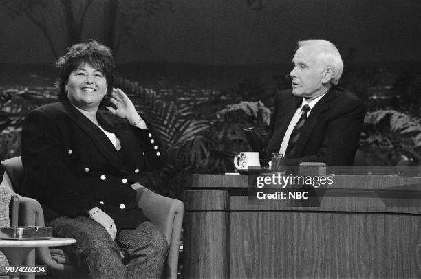 Pictured: Comedian Roseanne Barr during an interview with host Johnny Carson on July 20, 1990 --