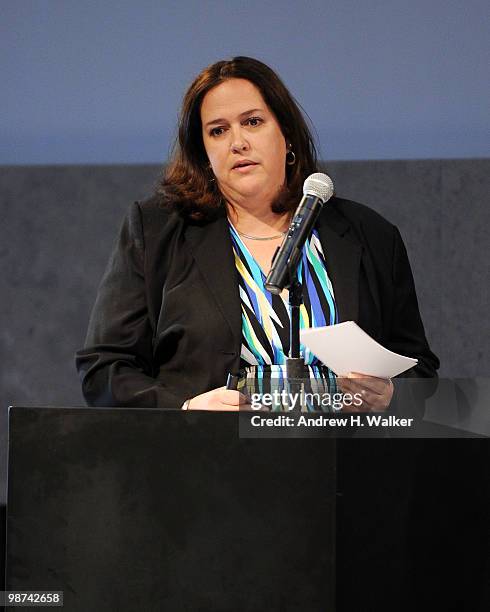 Christina Neault speaks at the unveiling of plans for Mercedes-Benz Fashion Week at Lincoln Center at the David Rubenstein Atrium on April 29, 2010...
