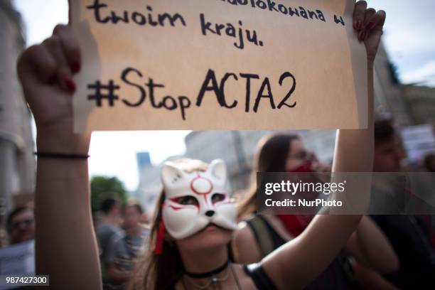 Protest against ACTA 2.0 in Warsaw in Warsaw on June 29, 2018.