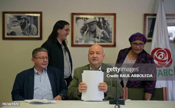 Members of the Common Alternative Revolutionary Force political party Carlos Lozada , Pablo Catatumbo , Victoria Sandino and Jairo Quintero attend a...