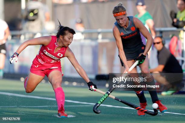 Mayumi Ono of Japan Women, Carlien Dirkse van den Heuvel of Holland Women during the Rabobank 4-Nations trophy match between Holland v Japan at the...