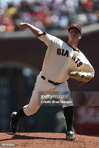 Matt Cain of the San Francisco Giants pitches during the game between the St. Louis Cardinals and the San Francisco Giants on Sunday, April 25 at...