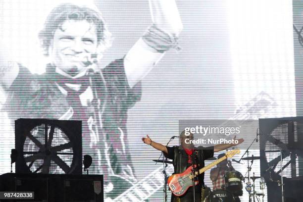 Portuguese rock band Xutos &amp; Pontapes performs in tribute to the late guitarist Ze Pedro, at Rock in Rio Lisboa 2018 music festival in Lisbon,...