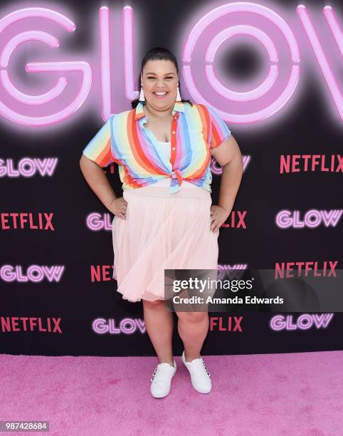 Actress Britney Young attends the cast of Netflix's "Glow" Season 2 Premiere 80's takeover celebration on Muscle Beach on June 29, 2018 in Venice,...