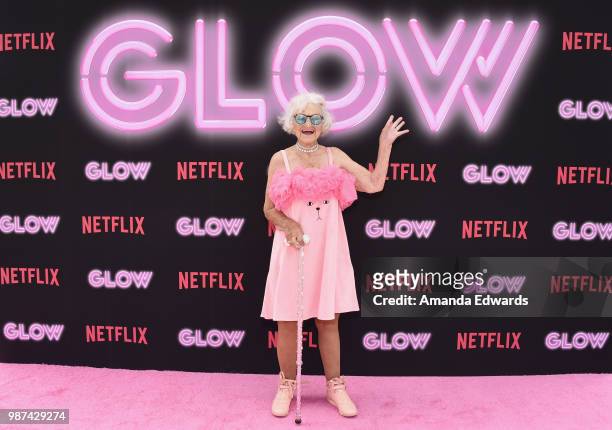 Internet personality Baddiewinkle attends the cast of Netflix's "Glow" Season 2 Premiere 80's takeover celebration on Muscle Beach on June 29, 2018...