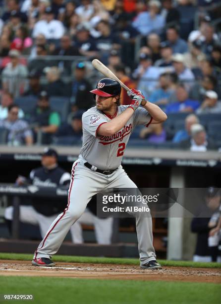 Adam Eaton of the Washington Nationals bats against the New York Yankees during their game at Yankee Stadium on June 12, 2018 in New York City.