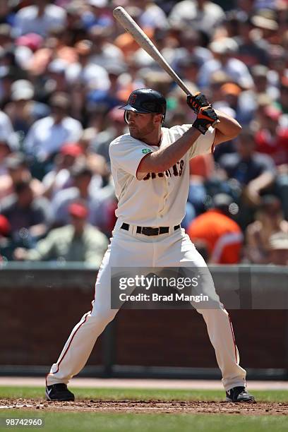 Nate Schierholtz of the San Francisco Giants bats during the game between the St. Louis Cardinals and the San Francisco Giants on Sunday, April 25 at...