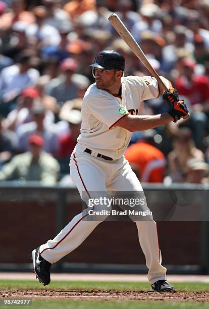 Nate Schierholtz of the San Francisco Giants bats during the game between the St. Louis Cardinals and the San Francisco Giants on Sunday, April 25 at...