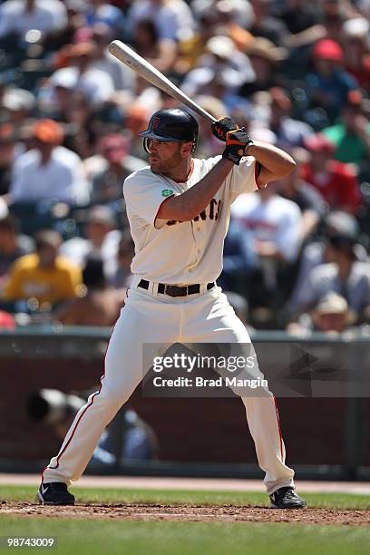 Nate Schierholtz of the San Francisco Giants bats during the game between the St. Louis Cardinals and the San Francisco Giants on Sunday, April 25 at...