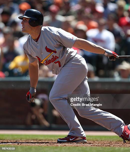Matt Holliday of the St. Louis Cardinals bats during the game between the St. Louis Cardinals and the San Francisco Giants on Sunday, April 25 at...