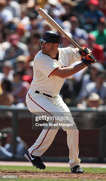 Nate Schierholtz of the San Francisco Giants bats during the game between the St. Louis Cardinals and the San Francisco Giants on Sunday, April 25 at...