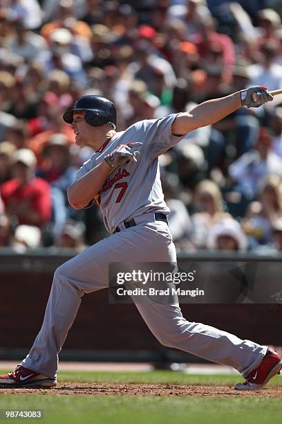 Matt Holliday of the St. Louis Cardinals bats during the game between the St. Louis Cardinals and the San Francisco Giants on Sunday, April 25 at...