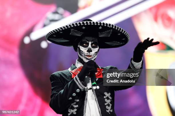 Participant attends event The day of the Dead at the Moscow Gostiny Dvor in Moscow , Russia on June 30 2018.