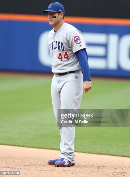 Anthony Rizzo of the Chicago Cubs in action against the New York Mets during their game at Citi Field on June 3, 2018 in New York City.