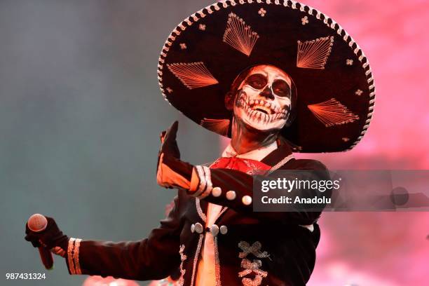 Participant attends event The day of the Dead at the Moscow Gostiny Dvor in Moscow , Russia on June 30 2018.